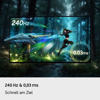 Ein Bildschirm zeigt einen Bogenschützen, der einen Pfeil abschießt. Der Pfeil gleitet aus dem Bildschirm heraus.