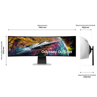  Ein Bild mit Abmessungen des Bildschirms Gaming Monitor Samsung Odyssey OLED G9 (49“)
