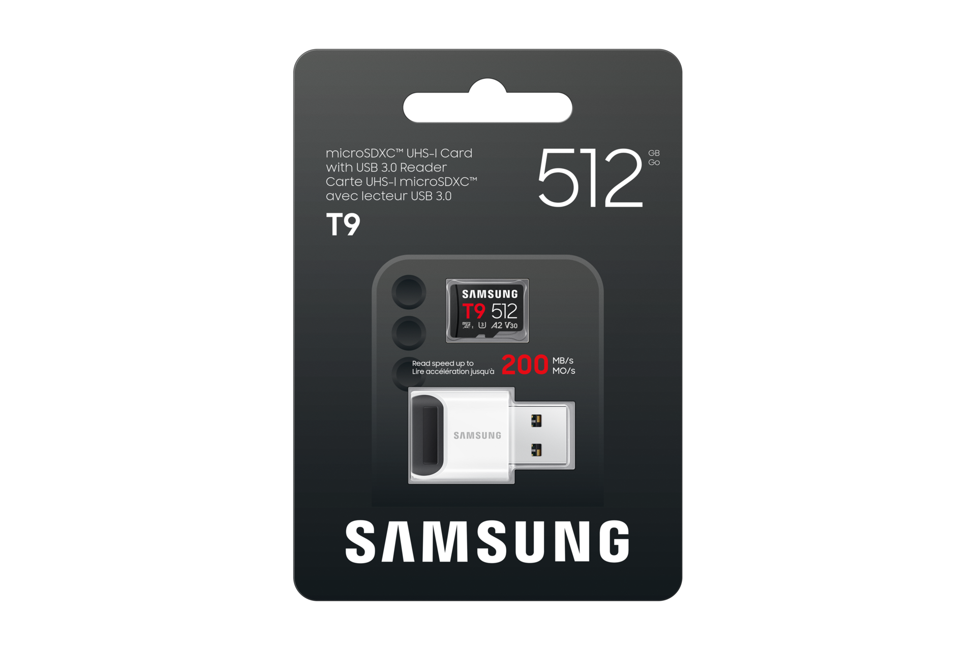 'Die T9 microSD-Karte steht aufrecht im Bild.