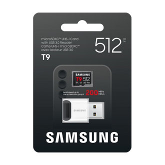 'Die T9 microSD-Karte steht aufrecht im Bild.