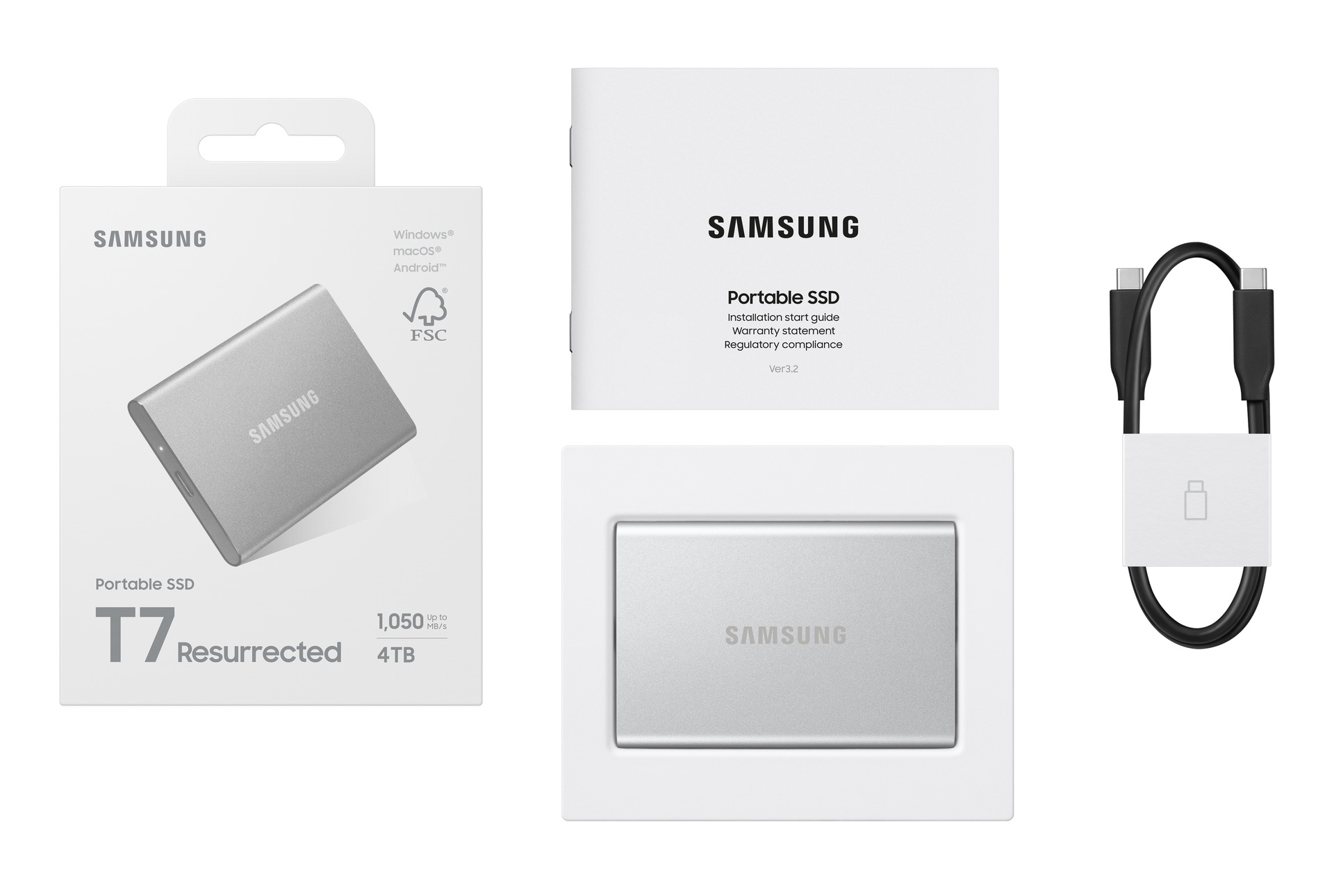Portable SSD T7 Resurrected USB 3.2 Gen 2 - 4 TB Silber