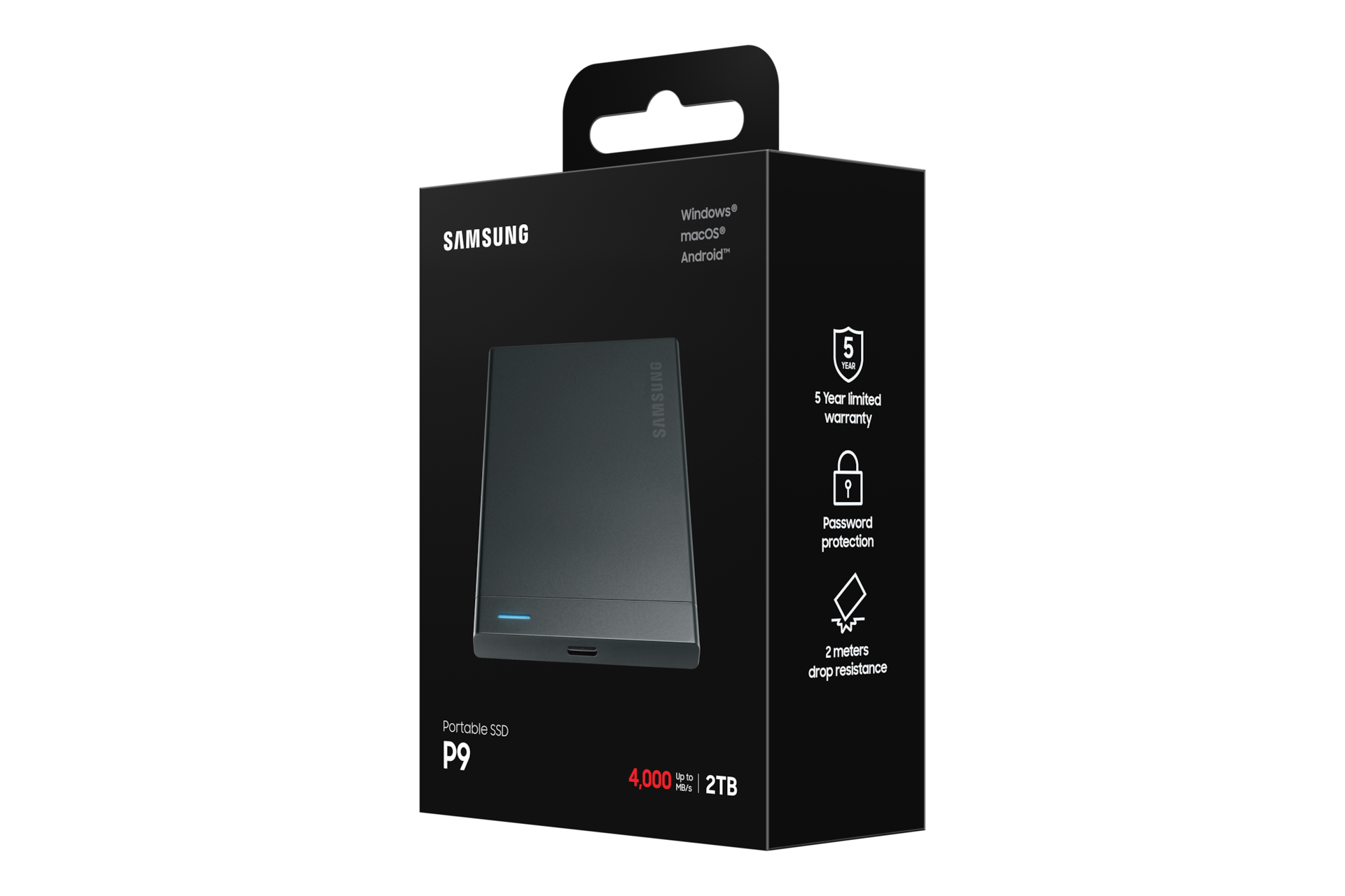 P9 Portable SSD PKG-R-Perspective Jet Black 