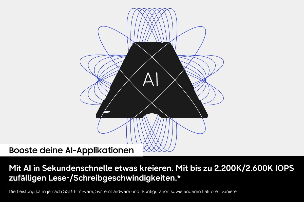 Ein schwarzes Icon in der Mitte mit der Aufschrift „AI“ ist von mehreren Umlaufbahnen umgeben, die sich überlagern und ihre Position verändern. Die animierte Grafik vermittelt durch die kontinuierliche Kreisbewegung den Eindruck von AI-Aktivität und -Verarbeitung vor einem Hintergrund.