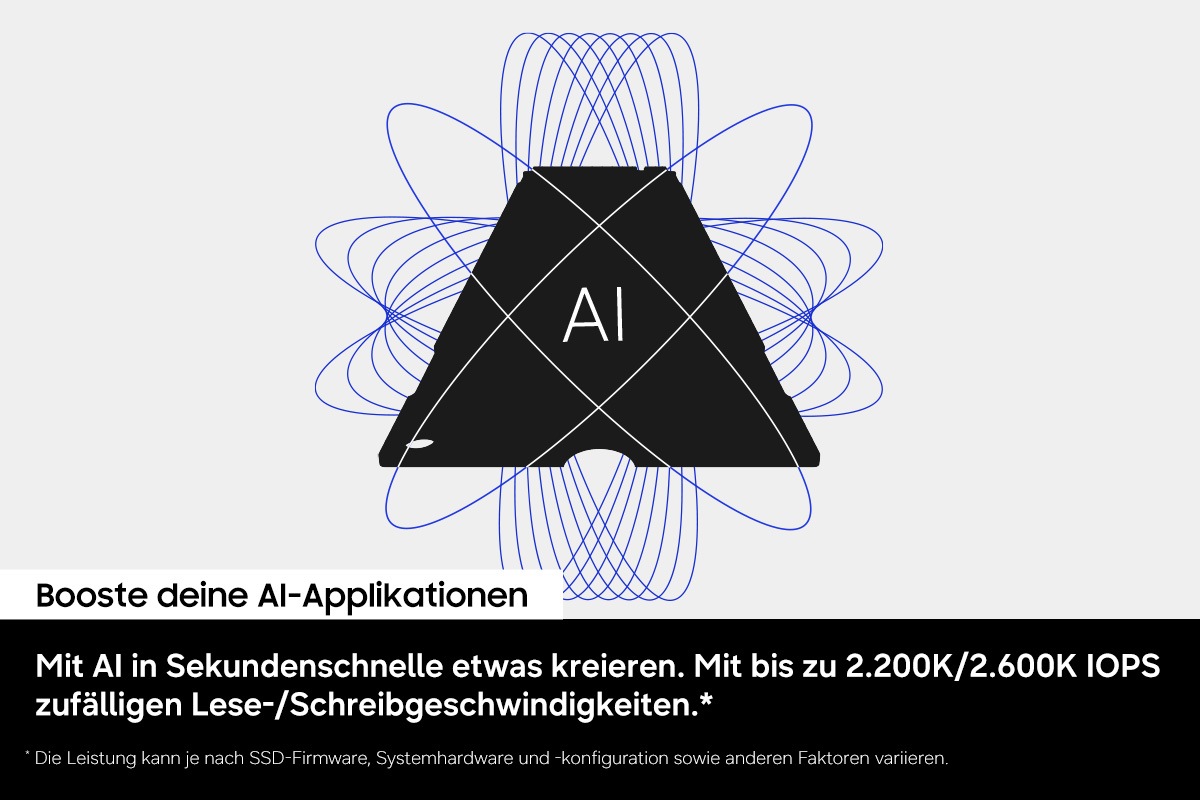 Ein schwarzes Icon in der Mitte mit der Aufschrift „AI“ ist von mehreren Umlaufbahnen umgeben, die sich überlagern und ihre Position verändern. Die animierte Grafik vermittelt durch die kontinuierliche Kreisbewegung den Eindruck von AI-Aktivität und -Verarbeitung vor einem Hintergrund.