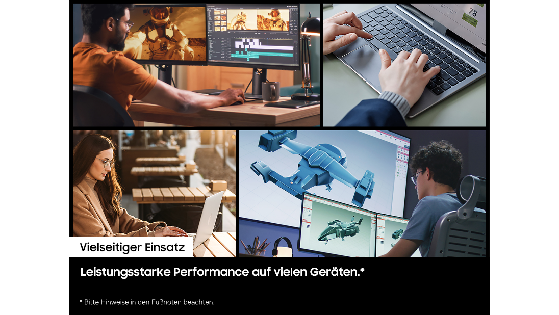 Verschiedene Spielszenarien werden auf Desktop-PCs und Konsolen gezeigt.