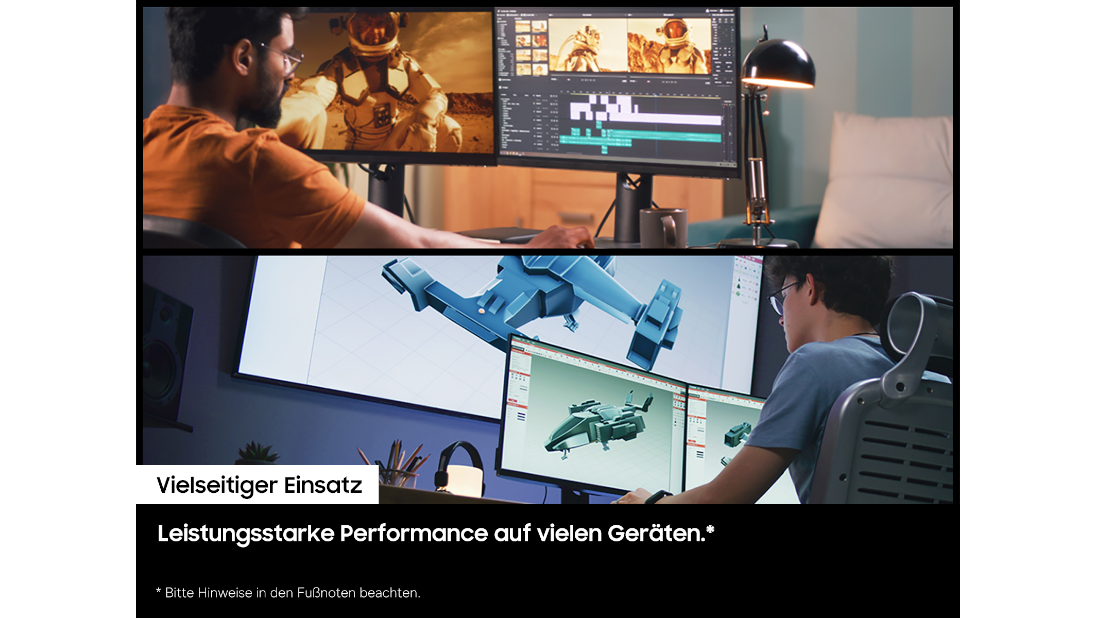 Verschiedene Spielszenarien werden auf Desktop-PCs und Konsolen gezeigt.
