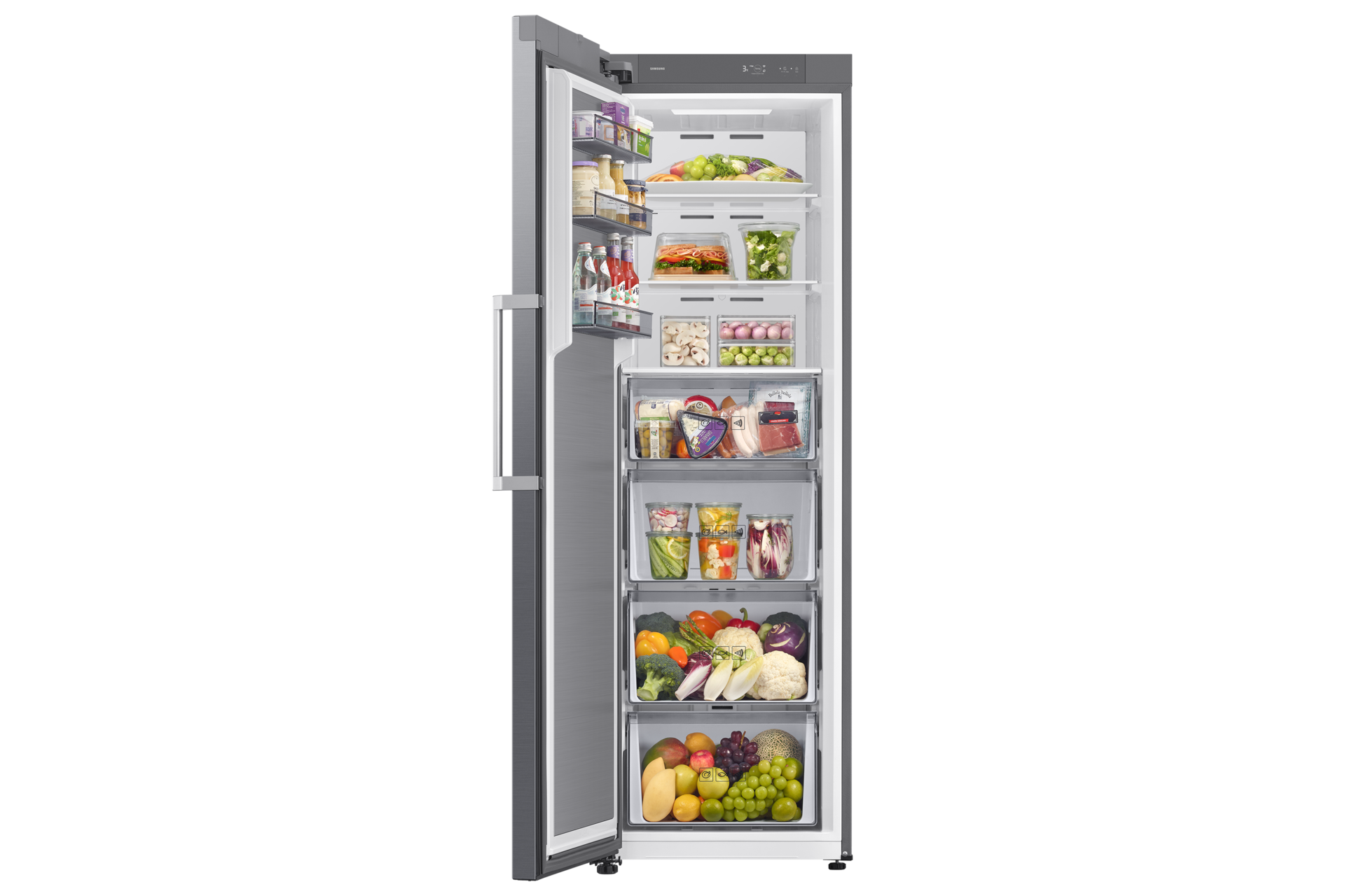 RZ70 Eintür-Gefriergerät, 186 cm, SpaceMax™ mit AI Energy Mode und Full Flex Funktion, EEK: D Front-Open-With-Food2 Silver 