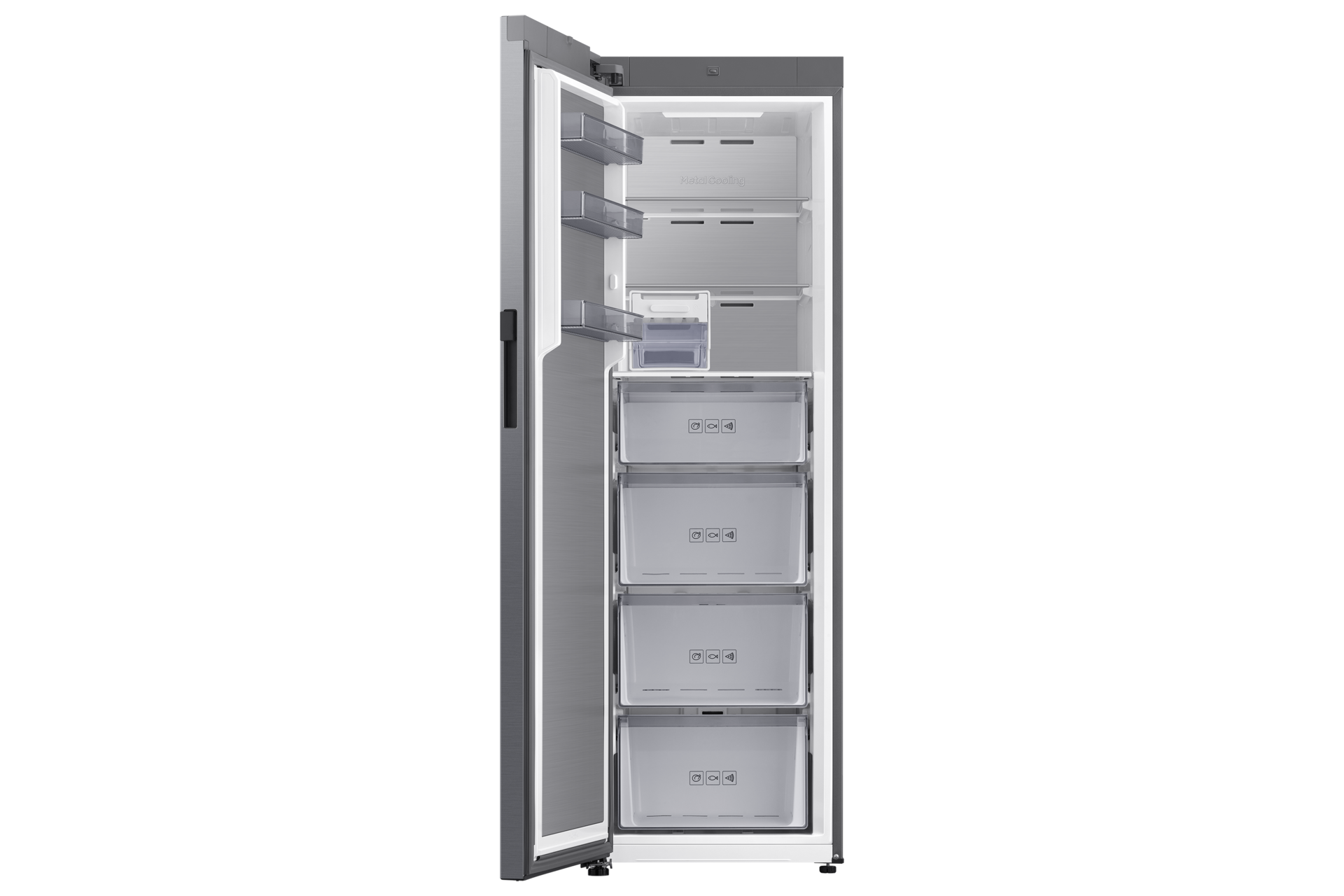 RZ80 Eintür-Gefriergerät, 186 cm, SpaceMax™ mit AI Energy Mode und automatischer Türöffnung, EEK: D Front-Open Silver 