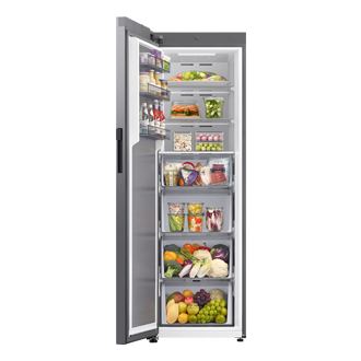 RZ80 Eintür-Gefriergerät, 186 cm, SpaceMax™ mit AI Energy Mode und automatischer Türöffnung, EEK: D Front-Open-With-Food2 Silver 