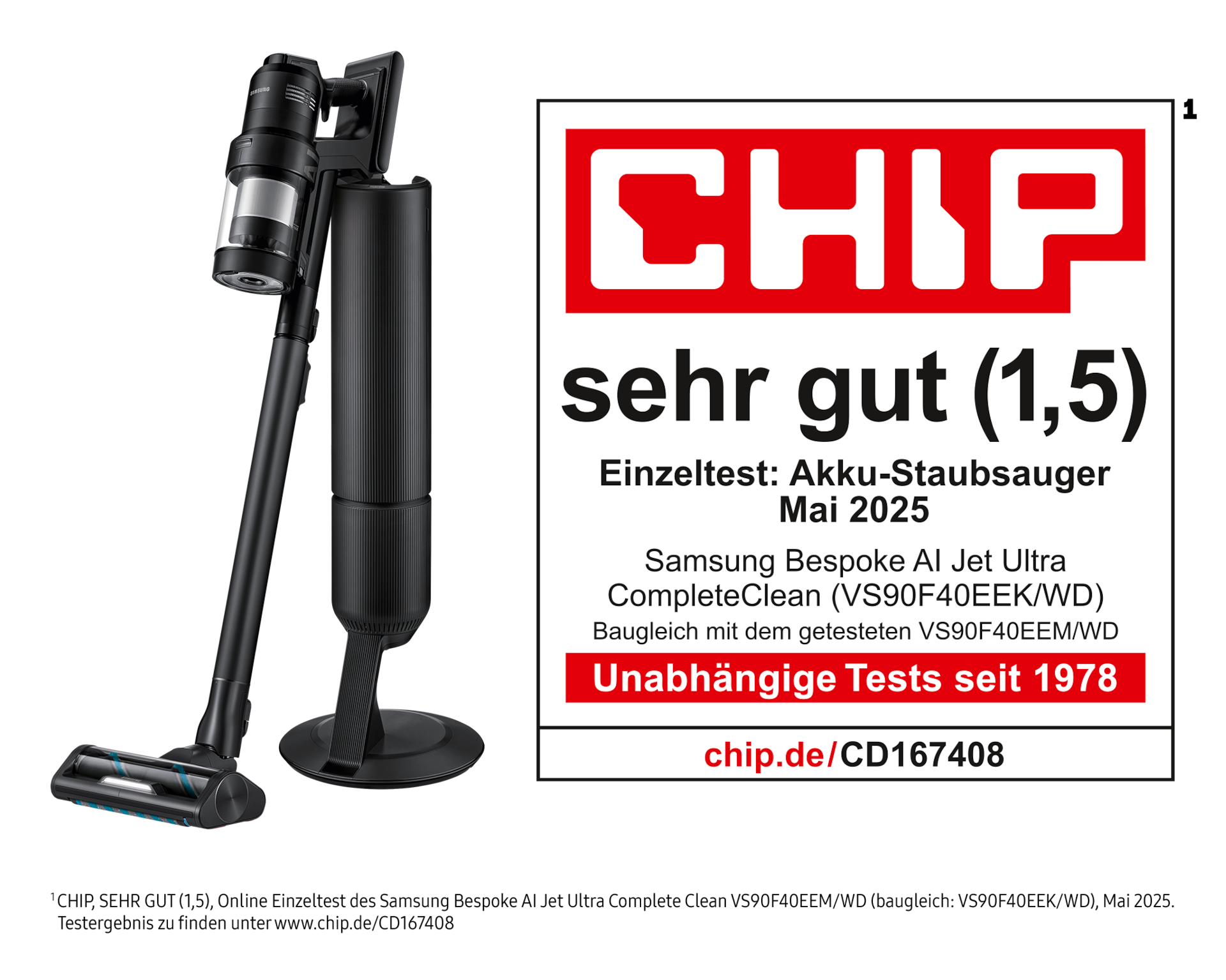 Bespoke AI Jet Ultra Akku+ CompleteClean, 1050 W Motorleistung, Satin Black Schwarz