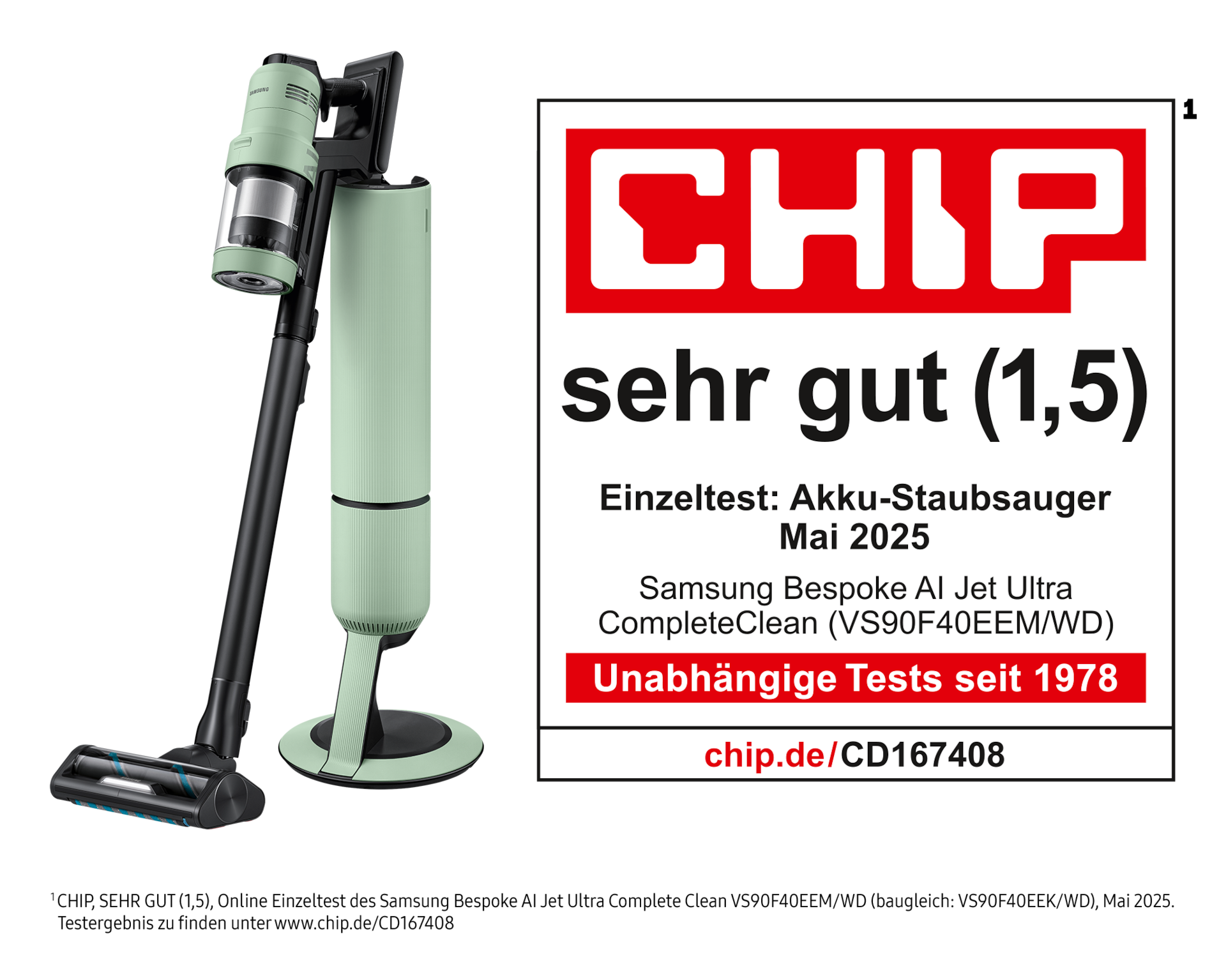 Bespoke AI Jet Ultra Akku+ CompleteClean, 1050 W Motorleistung, Satin Mint Mint