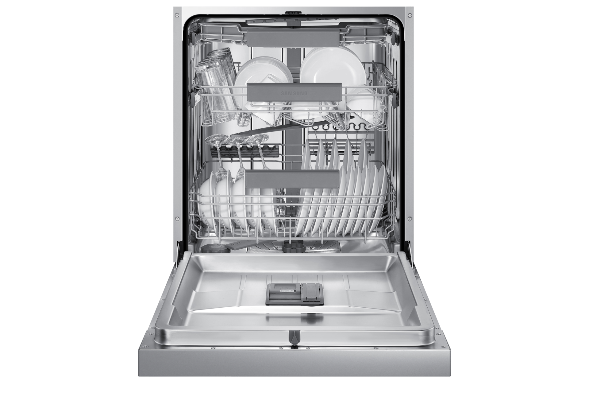 Fritstående opvaskemaskine med Auto Open Door 14 kuverter Front-Open3 Silver 
