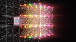 En prismeformet figur, der består af mange farver, projiceres fra Samsung Quantum Processor 4K.