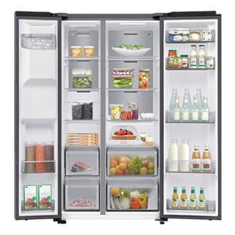 Køle-fryseskab Side by Side med fast vandtilslutning 178 cm Front-Open-With-food Silver 