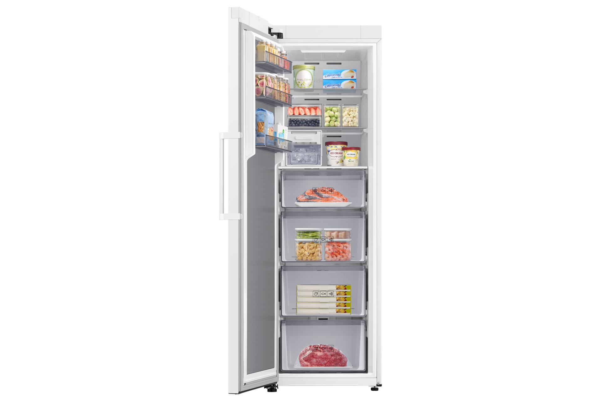 Freezer One Door Full-Flex Convertible 186cm Front-Open-With-Food1 White 