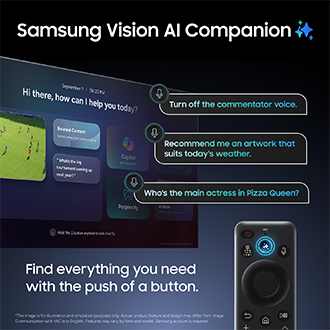 Smart‑TV med Vision AI Companion, stemmestyring til indholdssøgning, justering af indstillinger og en gnidningsfri handsfree‑oplevelse.