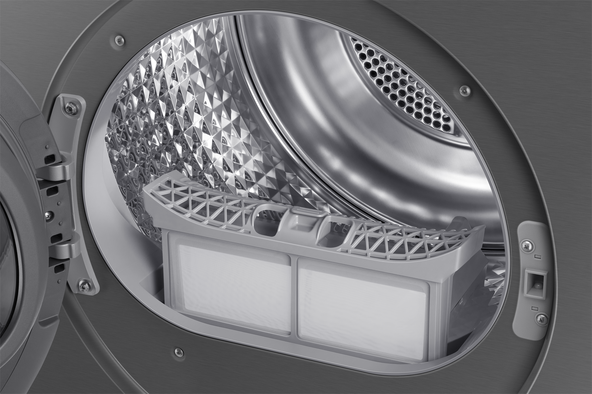 Bespoke AI Laundry Dryer with A Energy Efficiency Rating Detail-Drum Metallic Silver 