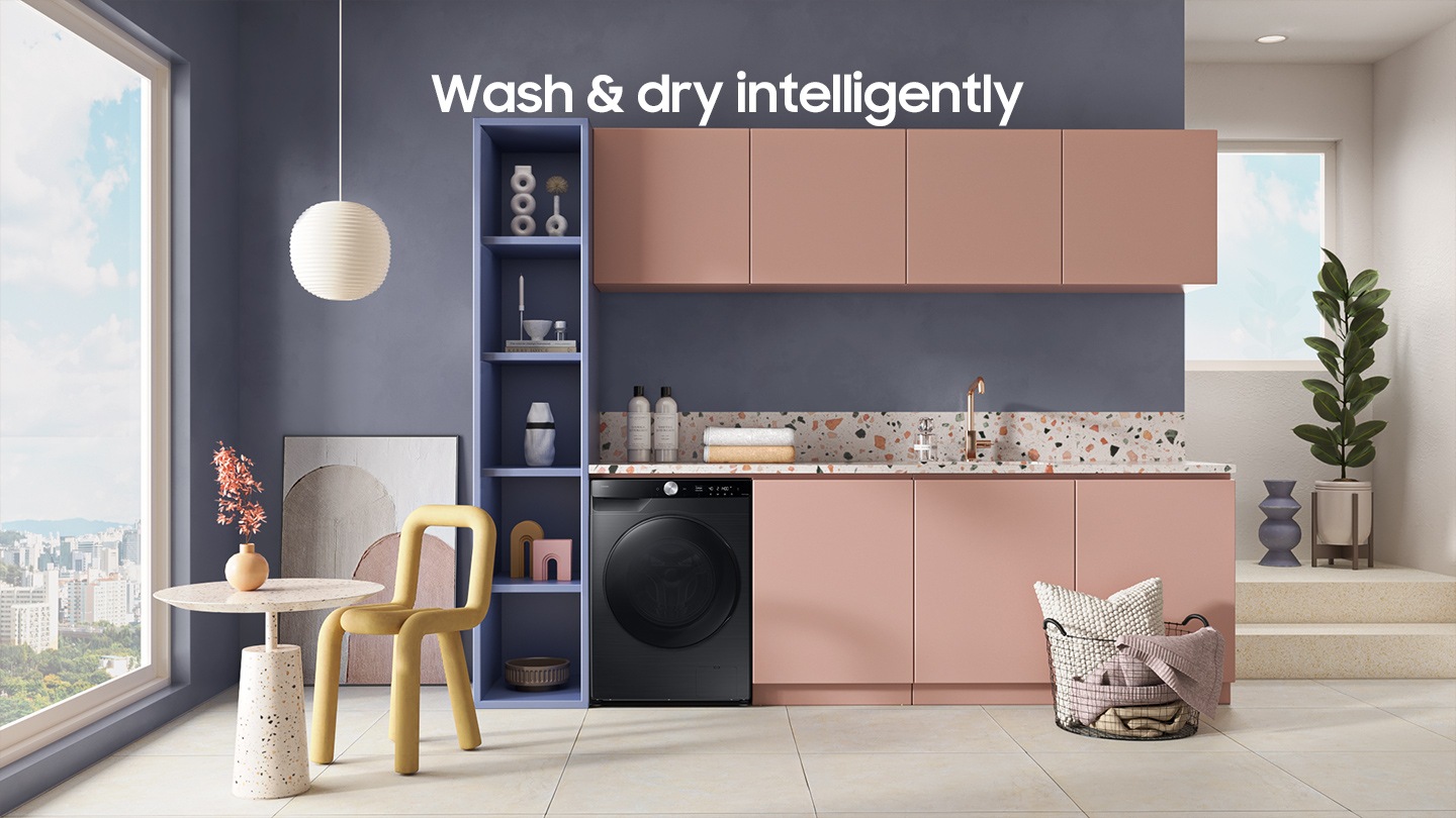 Akıllıca yıkayın ve kurutun. WD6400D çamaşır odasına monte edilmiştir.