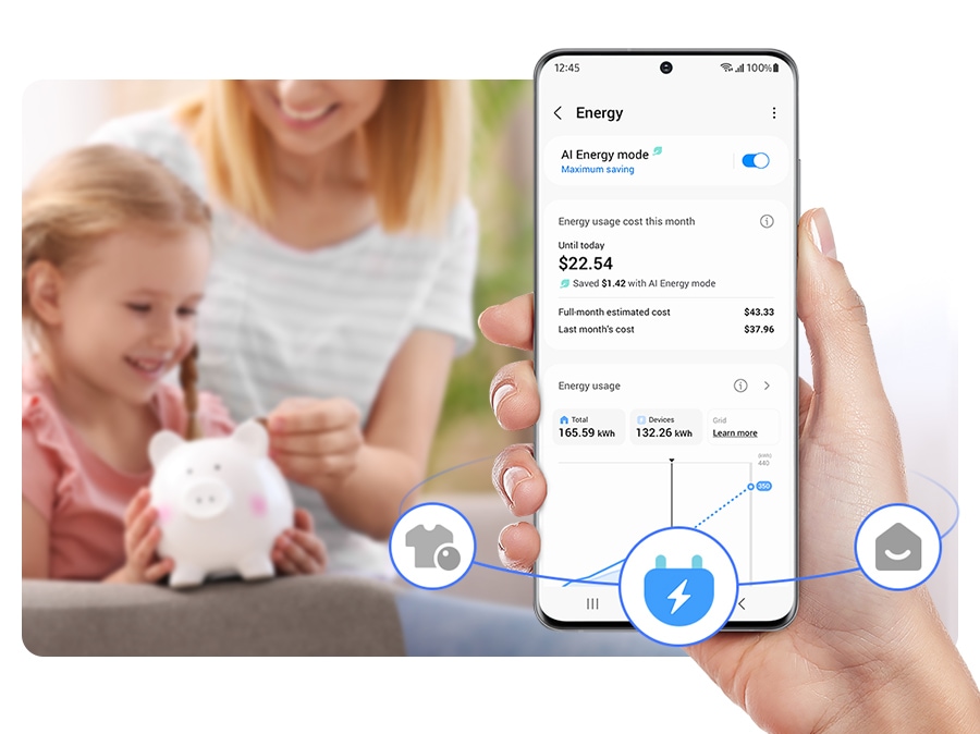 Bir kişi SmartThings Energy uygulamasını kullanarak enerji tüketimini kontrol ediyor.