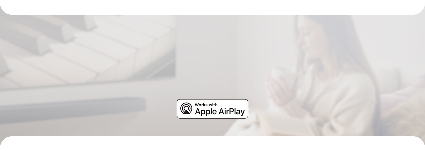 Works with Apple AirPlay logo on background.