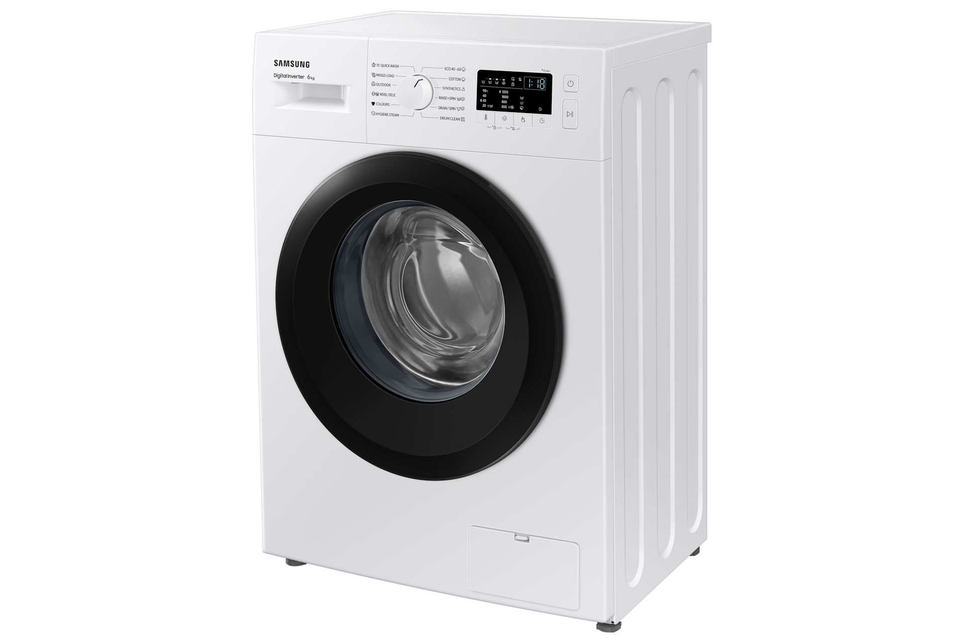 6kg WW3000AM Front loading Washer with Digital Inverter Technology and Hygiene Steam R-Perspective White 