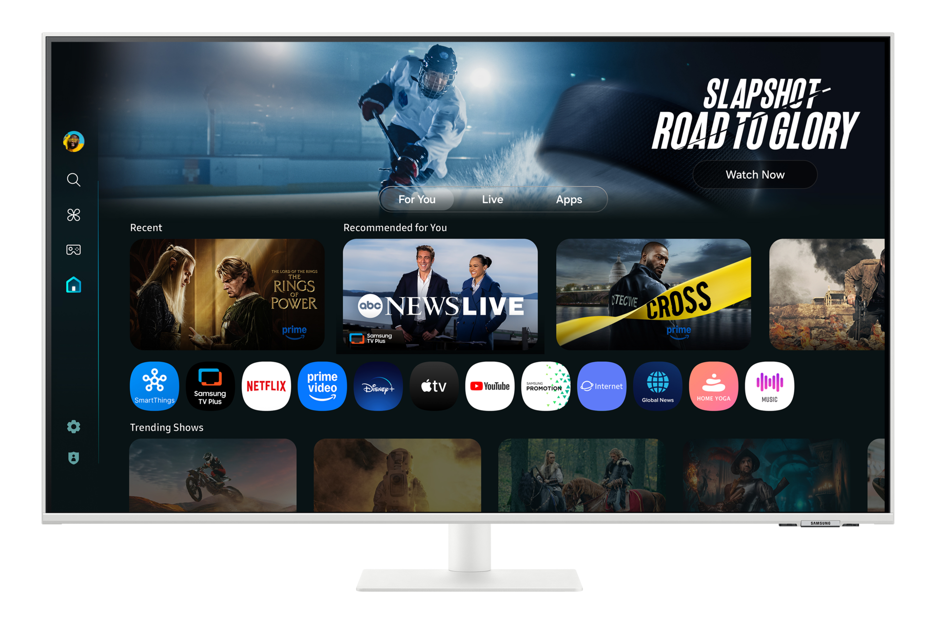 شاشة ذكية من الفئة M7 طراز M70F مقاس 43 بوصة بدقة 4K مع تقنية Samsung Vision AI باللون الأبيض معروضة من الأمام2 