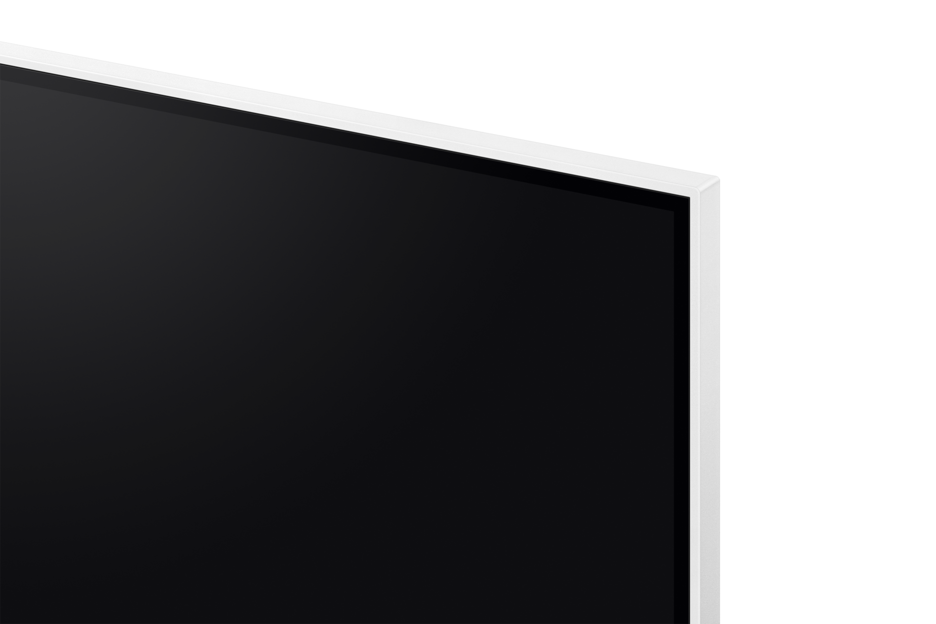 شاشة ذكية من الفئة M7 طراز M70F مقاس 43 بوصة بدقة 4K مع تقنية Samsung Vision AI باللون الأبيض مع إظهار تفاصيل حدود الشاشة 