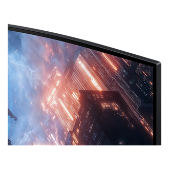 شاشة ألعاب Odyssey G9 طراز G91F مقاس 49 بوصة بدقة DQHD ومعدل تحديث 144 هرتز باللون الأسود مع إظهار تفاصيل حدود الشاشة 