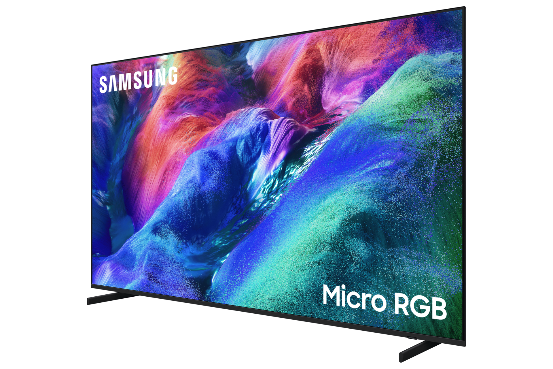 تلفزيون ذكي Micro RGB طراز R85H مقاس {size} بوصة بدقة 4K معزز بتقنية Samsung Vision AI (إصدار عام 2026) بلون أسود تيتانيوم من منظور أيمن2 