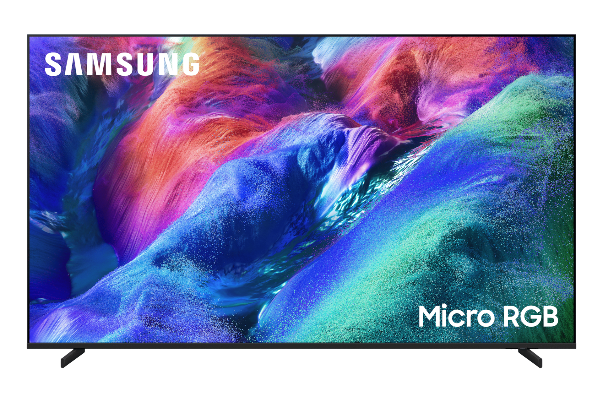 تلفزيون ذكي Micro RGB طراز R85H مقاس {size} بوصة بدقة 4K معزز بتقنية Samsung Vision AI (إصدار عام 2026) بلون أسود تيتانيوم من الأمام2 