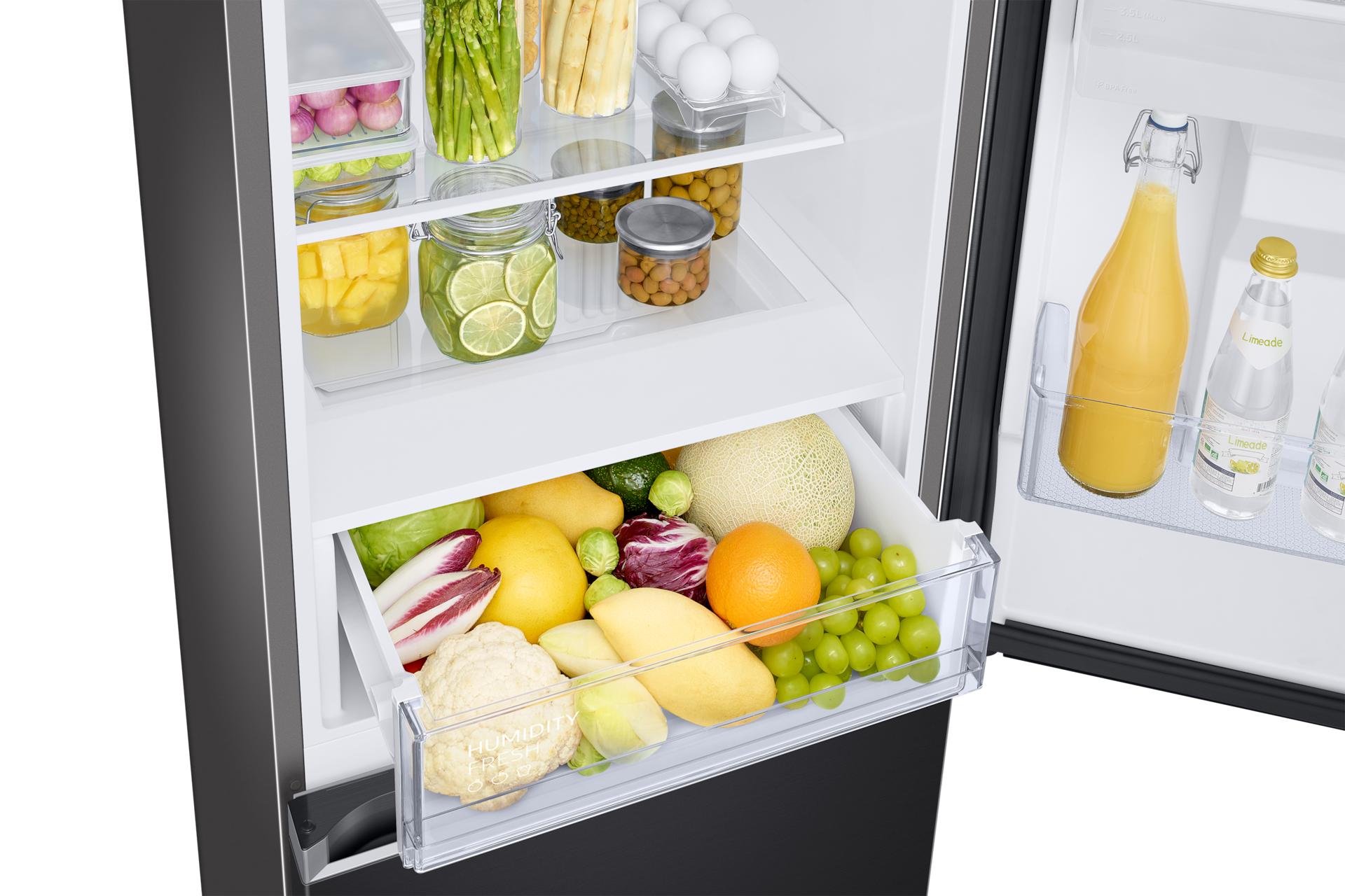 ثلاجة RB7300T ذات الفريزر السفلي مع تقنية SmartThings Energy & SpaceMax™ منطقة رطوبة مفصّلة أسود