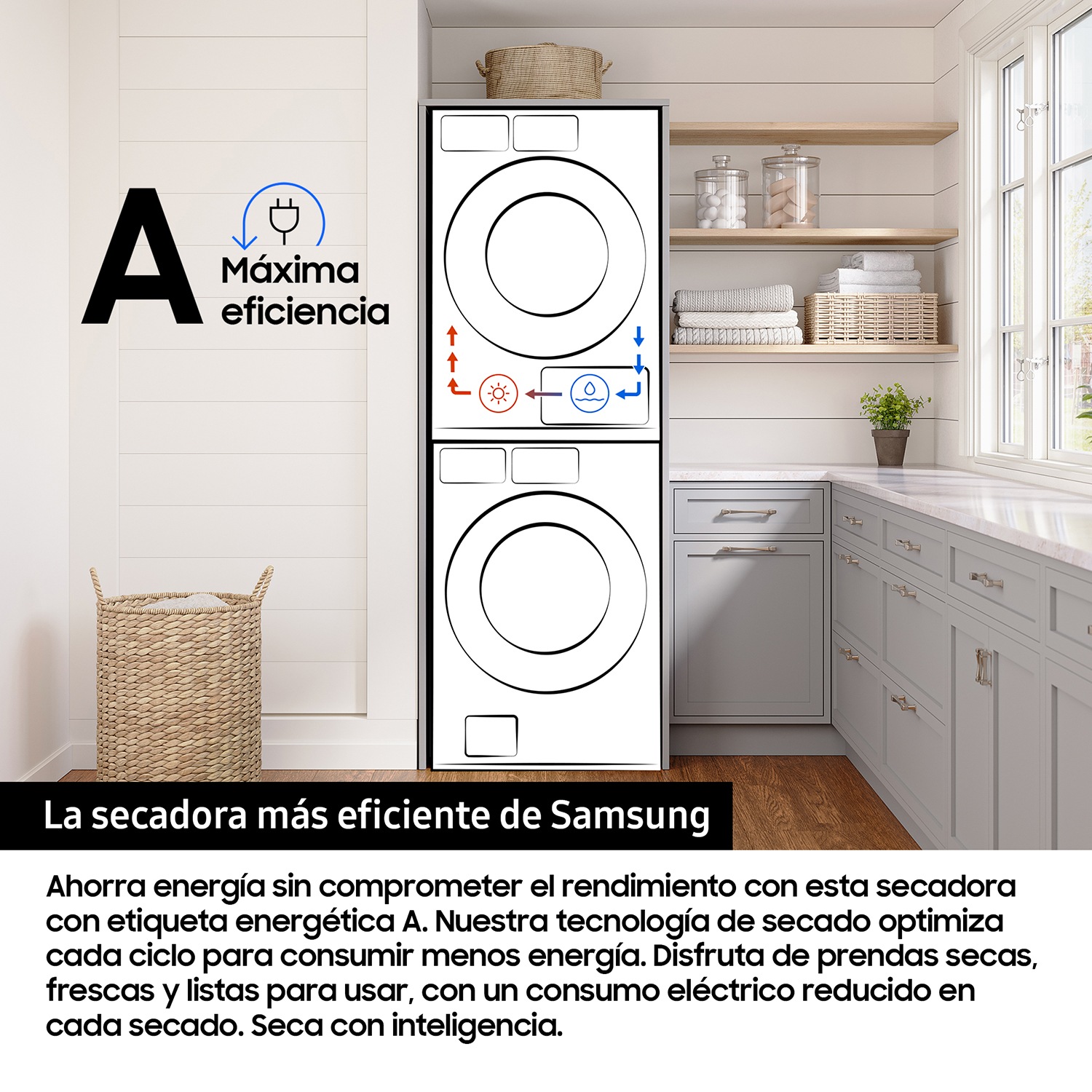 Secadora 9Kg AI Dry+ Clase A Negra DV90DG6845LBU3 Samsung ES