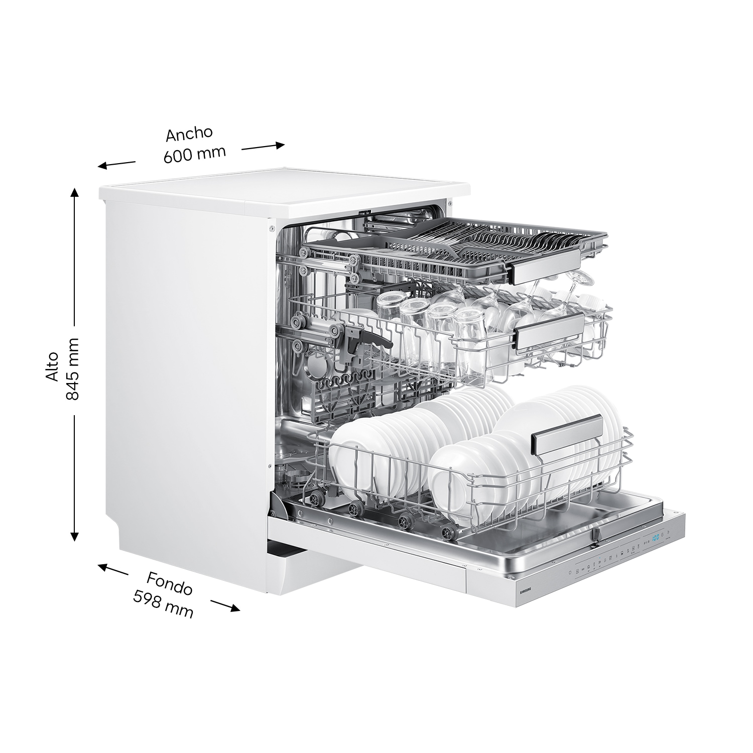 Lavavajillas Libre Instalación AI 60cm 14 cubiertos Clase C Blanco DW70H73YCFVU1 ​ ⠀ Blanco