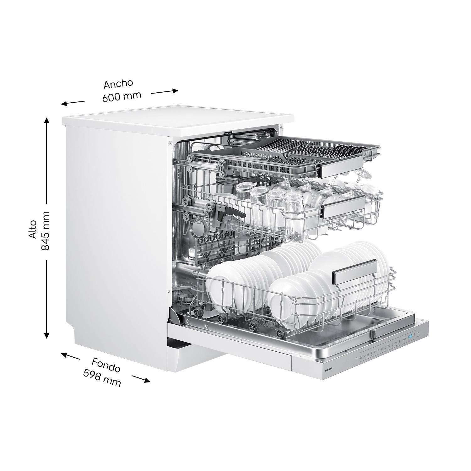 Lavavajillas Libre Instalación AI 60cm 14 cubiertos Clase C Blanco DW70H73YCFVU1 ​ ⠀ Blanco