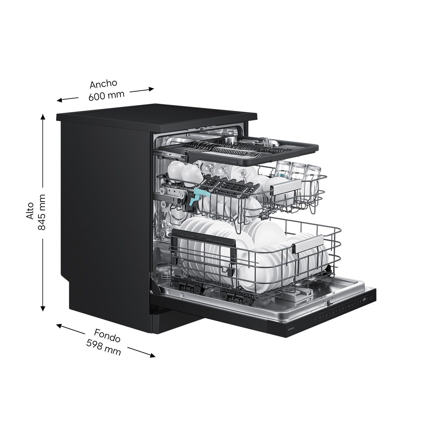 DW90H/24 Freestanding Dishwasher Energy Efficiency and AI Wash ⠀ Front-Open Black 