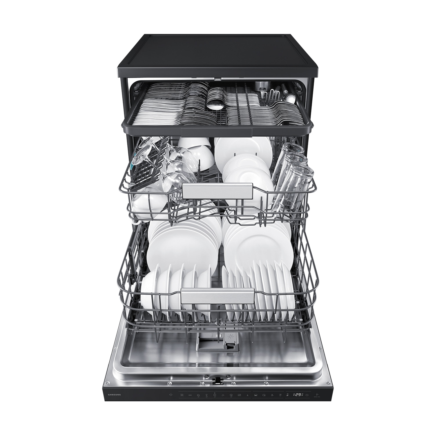 DW90H/24 Freestanding Dishwasher Energy Efficiency and AI Wash ⠀ Detail4 Black 