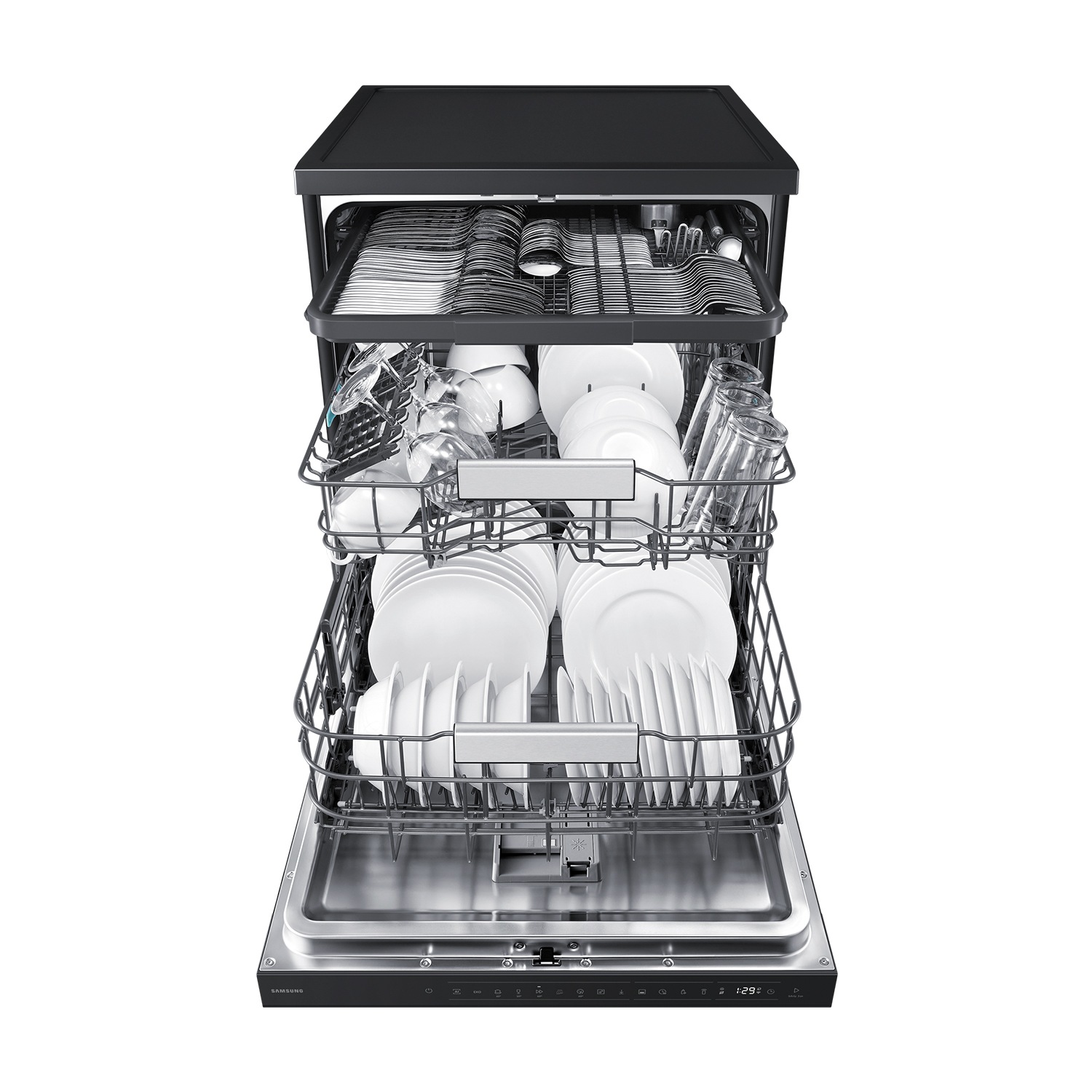 DW90H/24 Freestanding Dishwasher Energy Efficiency and AI Wash ⠀ Detail4 Black 