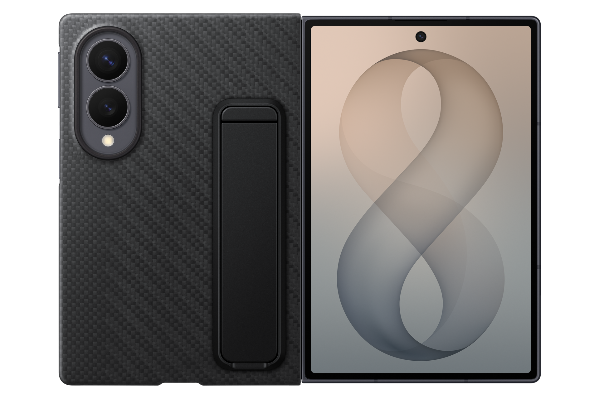 Funda de Carbono con Soporte para Galaxy Fold8 Front2 Black 