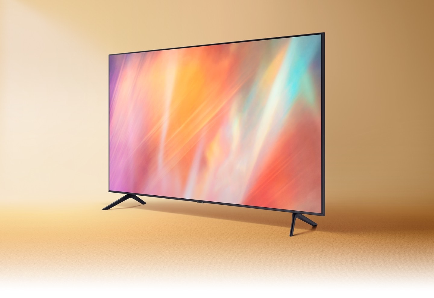 El TV Samsung AU7000 muestra gráficos de colores mezclados que destacan un vívido color de cristal.