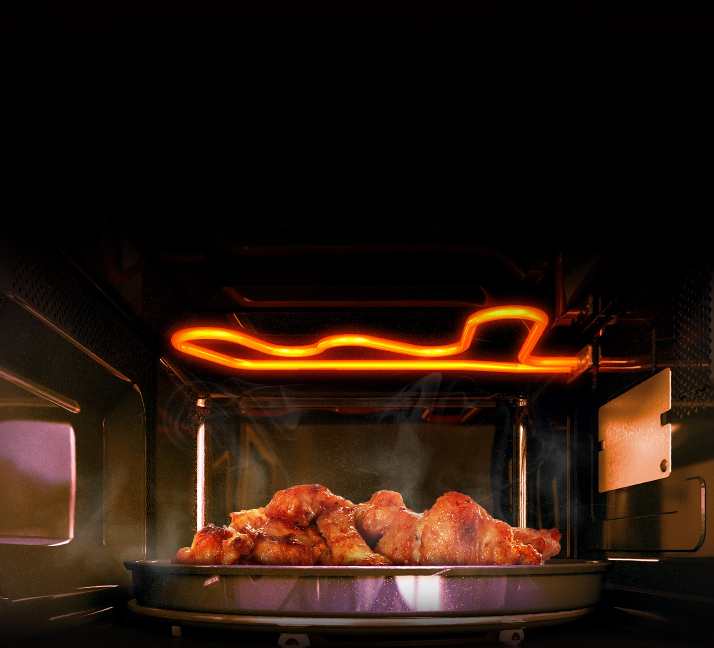 Відображає функцію Grill Fry, яка використовується для одночасного приготування та смаження курки, щоб вона була ніжною всередині та хрусткою зовні.