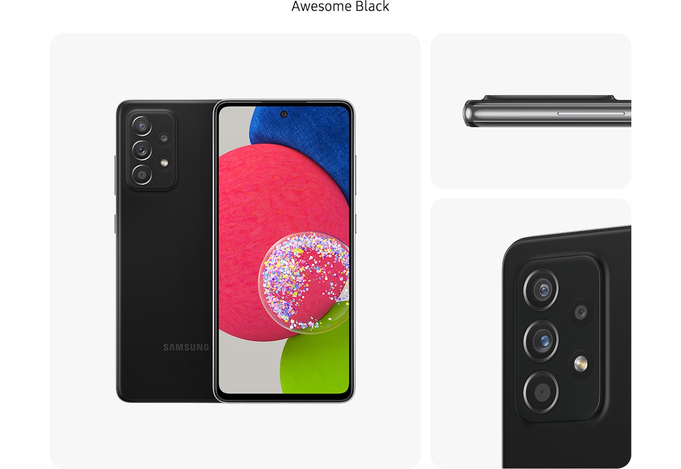 galaxy a52s tenerifeateral y primer plano de la cámara trasera.