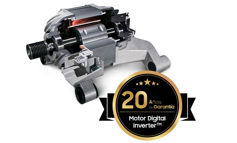 The washer motor with digital inverter technology gives a 20-year warranty.