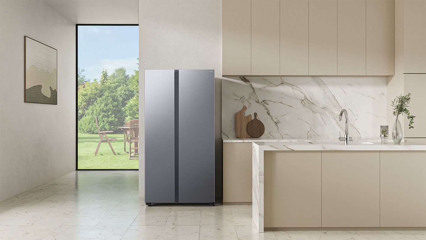 The refrigerator is installed in the modern Kitchen.