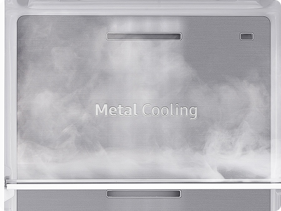 The Metal Cooling plates inside the refrigerator look extremely cold and the cold air flows around.