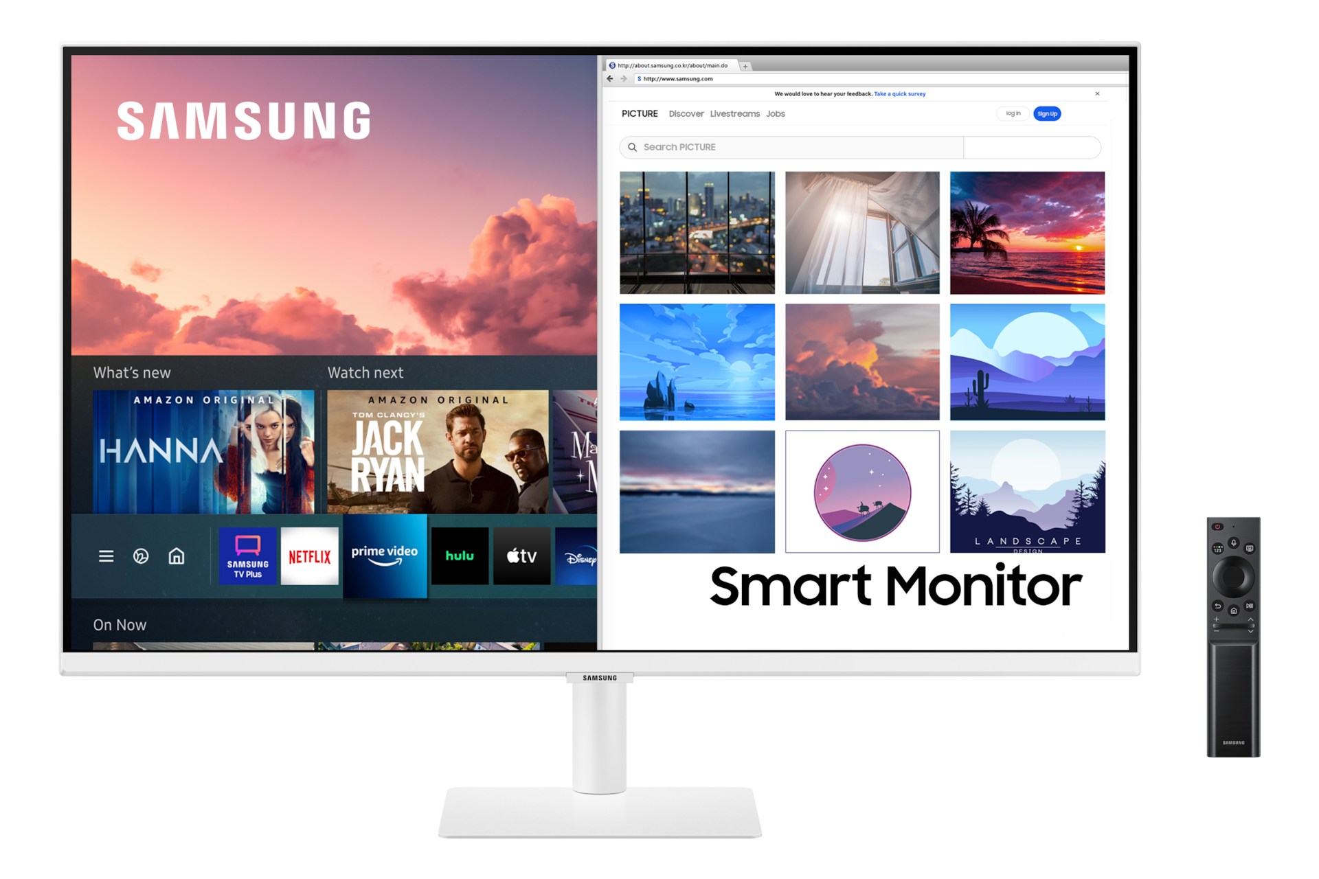  SAMSUNG Monitor inteligente USB-C de la serie M70B de 32  pulgadas 4K UHD y TV de transmisión, 4 ms, 60Hz, HDR10, pantalla  inalámbrica, concentradores para juegos e IoT, Alexa integrado, 