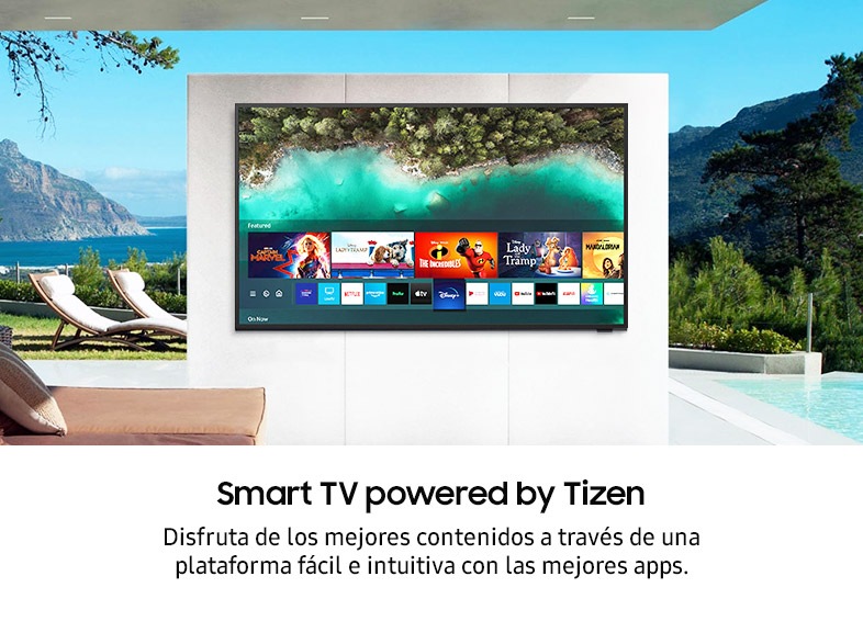 Terrace TV en una terraza mostrando la función de Smart TV