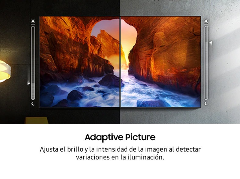 The Terrace TV colgada en la pared mostrando su función Adaptative Picture