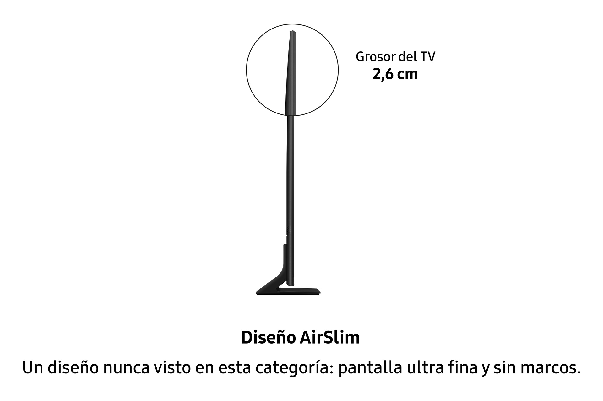Vista lateral del televisor Q70 de pantalla ultrafina y sin marcos con grosor de 2,6 cm y diseño airslim