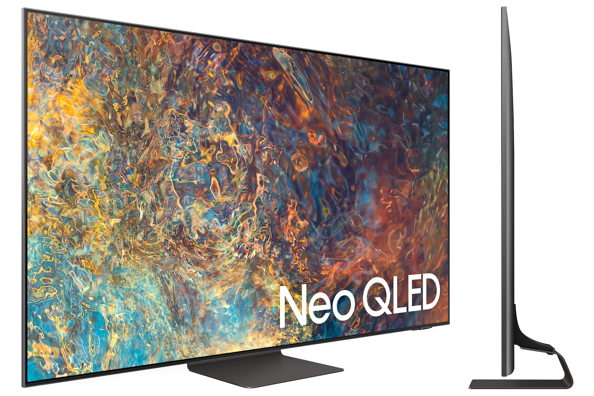 Televisor Samsung Neo Qled junto a su soporte ultra delgado