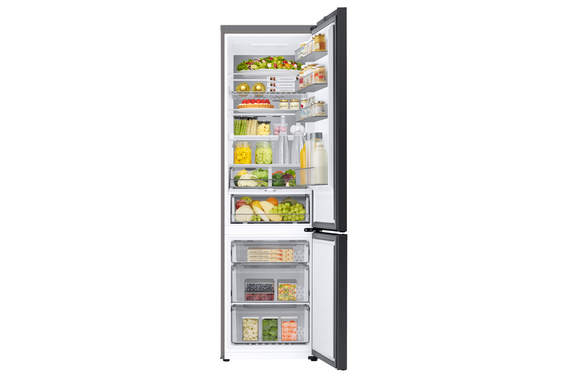 Frigorífico Combi 2m 387L, Clasificación A 10% extra de eficiencia energética, Bespoke Inox Front-Open-With-Food Silver 